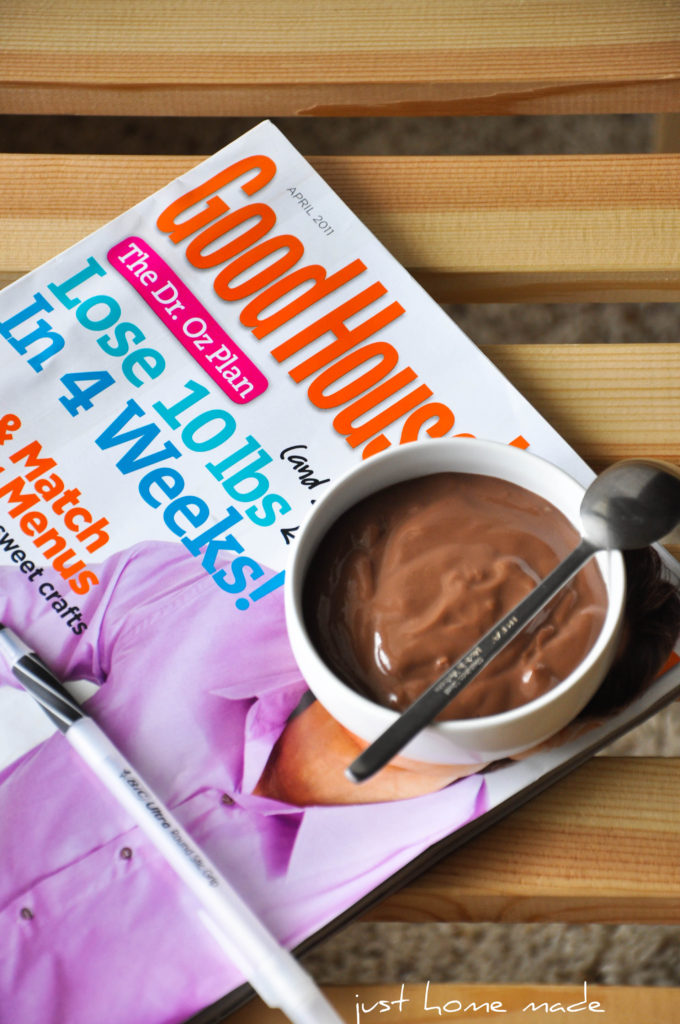 eggless chocolate pudding on magazine