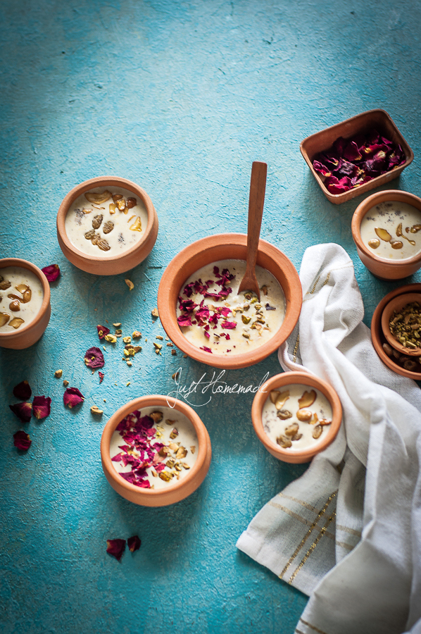 Mixed Millet kheer with pistachios and rose petals